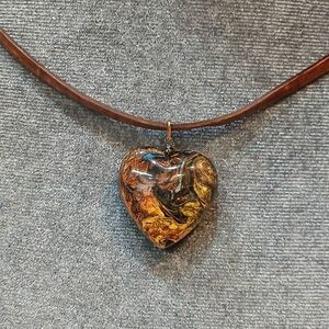 Handmade Heart Pendant Necklace in Brown and Gold